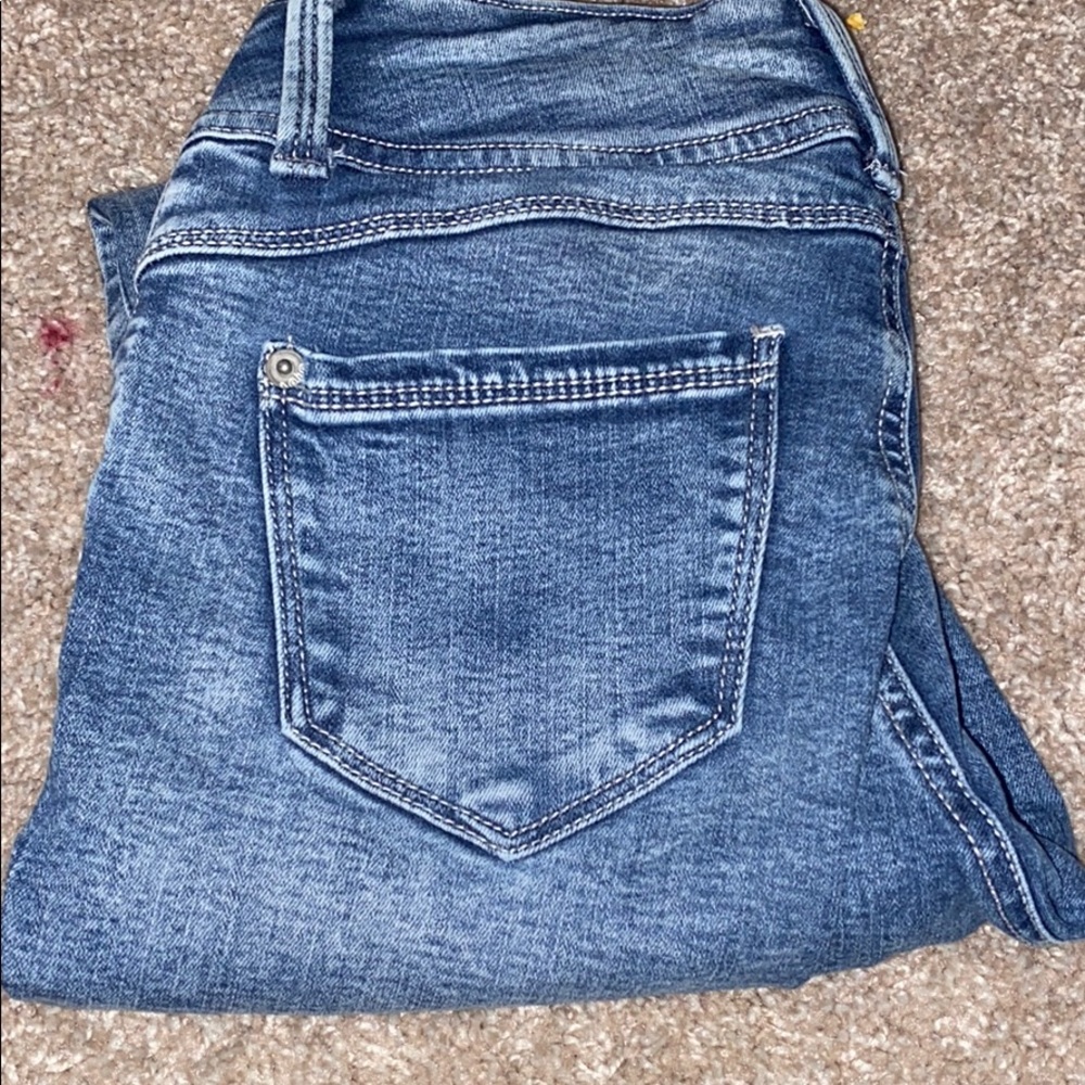 blue and white skinny jeans